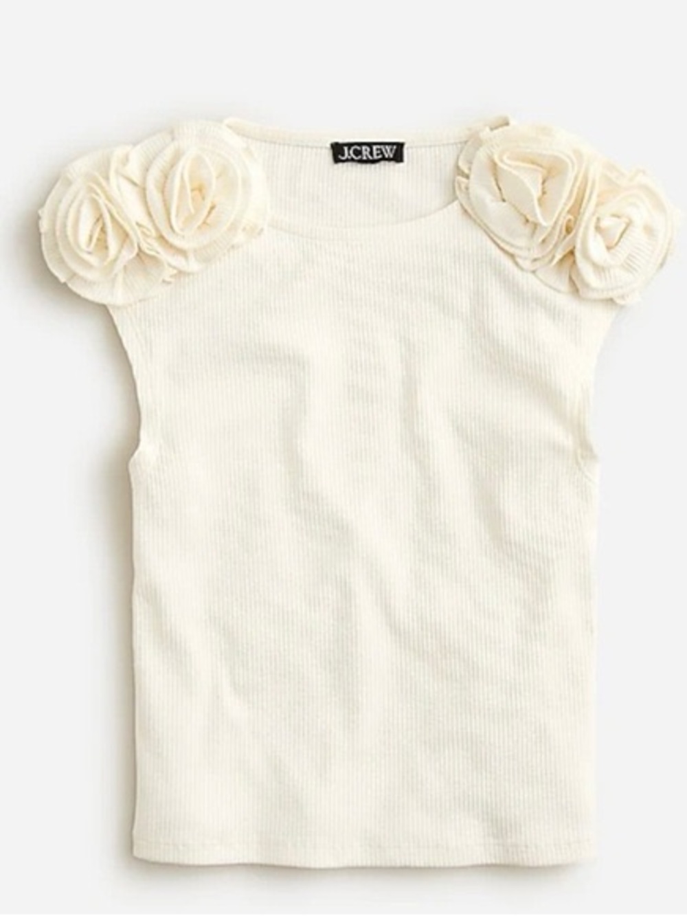 J. Crew Cream Ribbed Tank with Rosette Shoulders